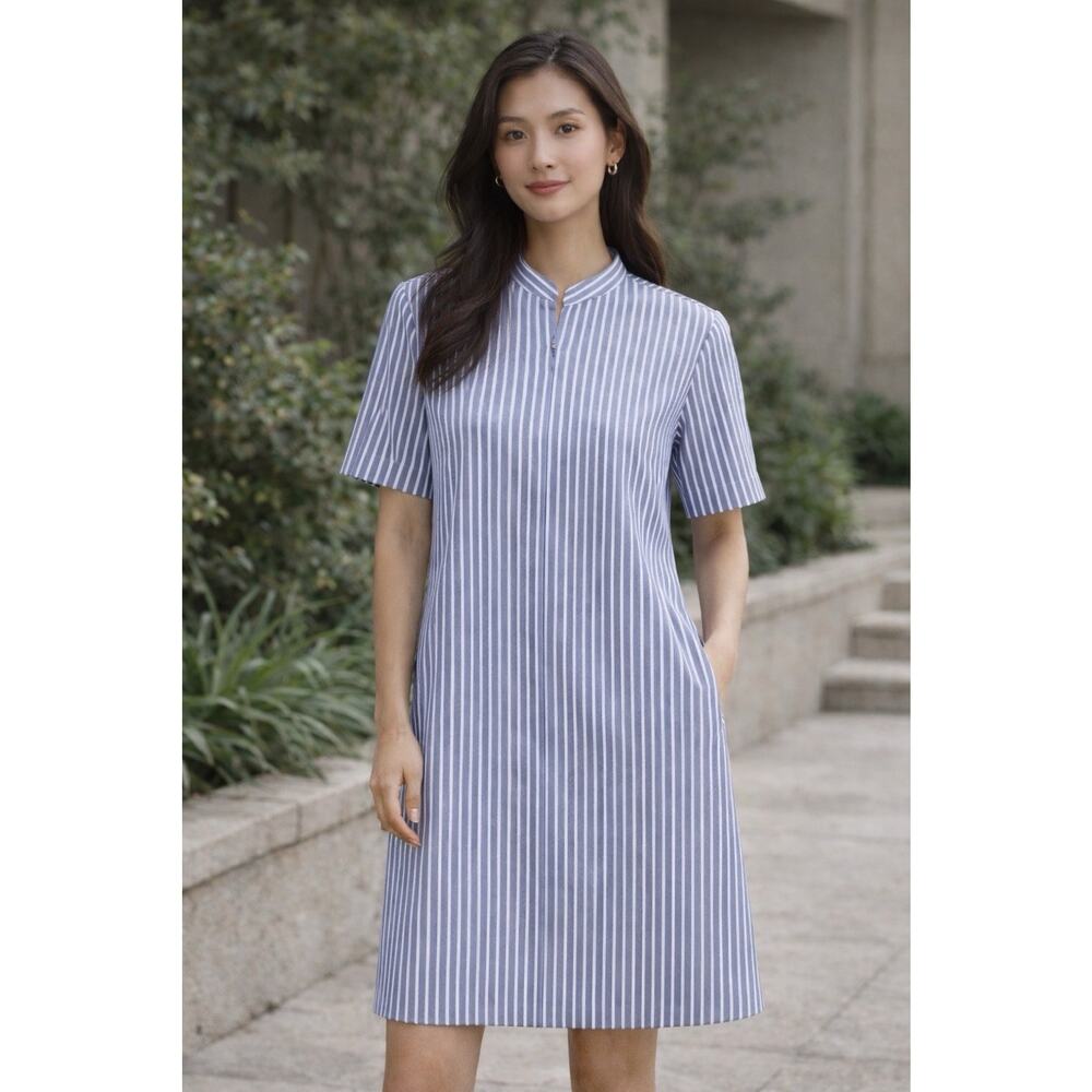 Everlane Striped Shirt Dress Blue Size 10 Nautical Coastal Poplin w/pockets